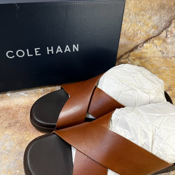 Cole Haan Goldwyn Crisscross Brown Leather Sandals Men\'s Size 9 NWB